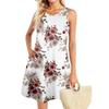 Летние платья для женщин Пляжный Бохо Без рукавов Принт Струящиеся Карманы Футболки Сарафаны