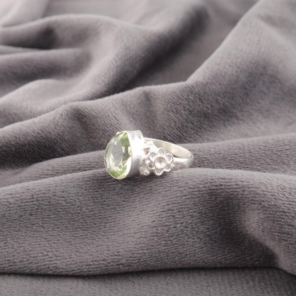 Кольцо с драгоценным камнем Зеленый Аметист, серебро 925 пробы, ручная работа, оправа-безель, кольцо RR-59-12