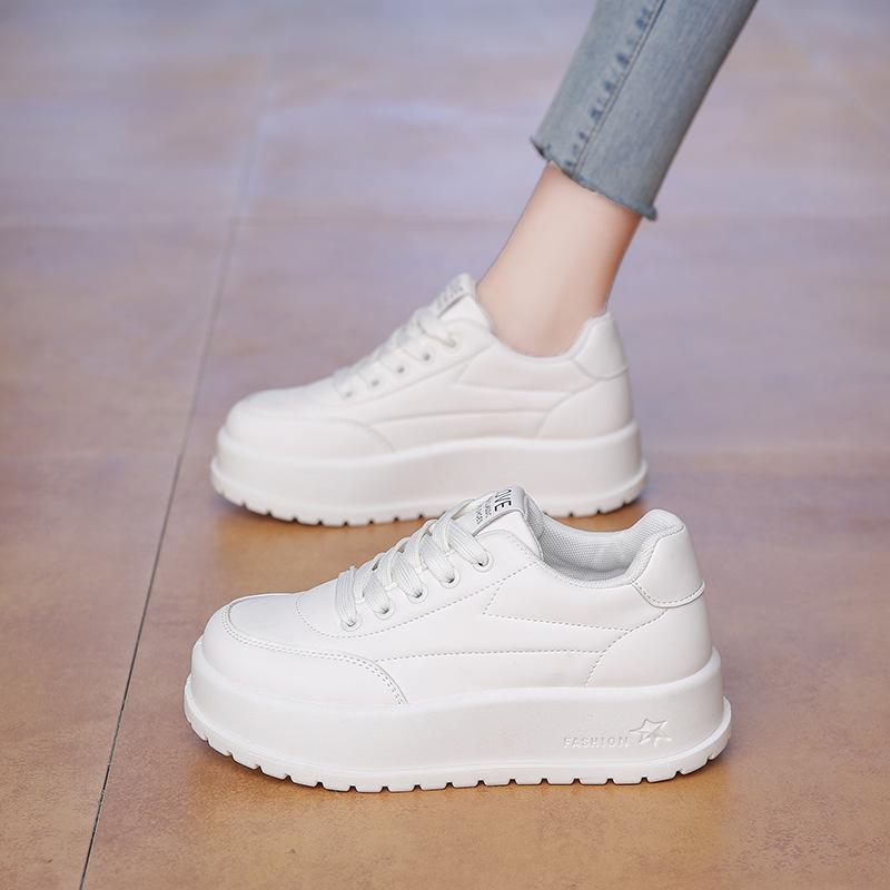 Повседневные кроссовки на толстой платформе для женщин, удобные кроссовки из искусственной кожи со шнуровкой для ходьбы, нескользящие теннисные кроссовки, женские дышащие кроссовки для бега