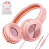 SIMOLIO Wired Headphones with 104dB Volume Foldable Lightweight Headset with Share Jack for 904P Girls' Mic, 85dB, 94dB, Limits, & Bag, Kids, School,