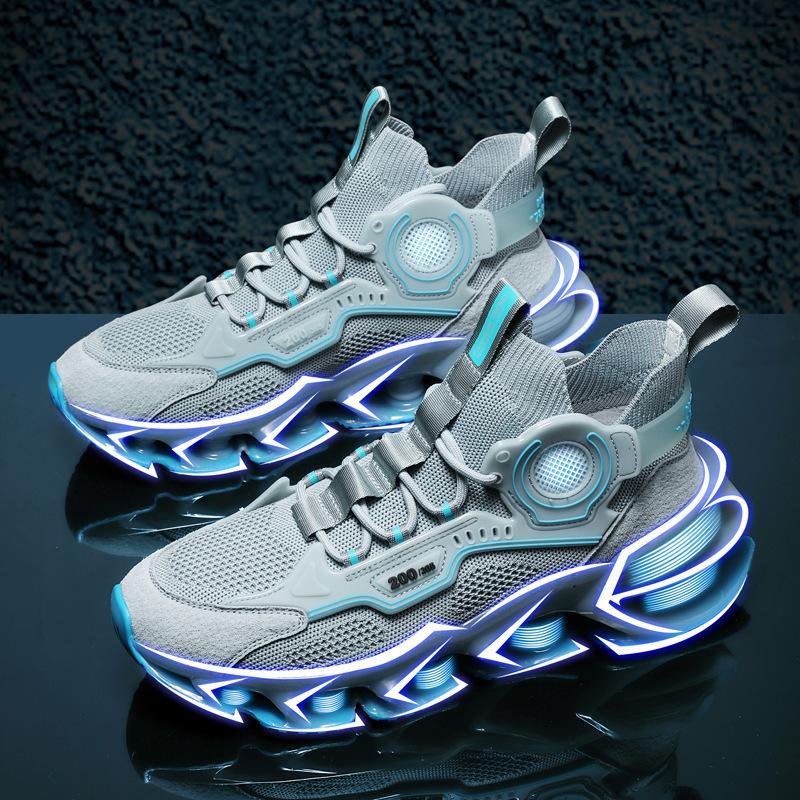 Men's High-top Blade Sole Sneakers Breathable Knit Non-slip Athletic Shoes