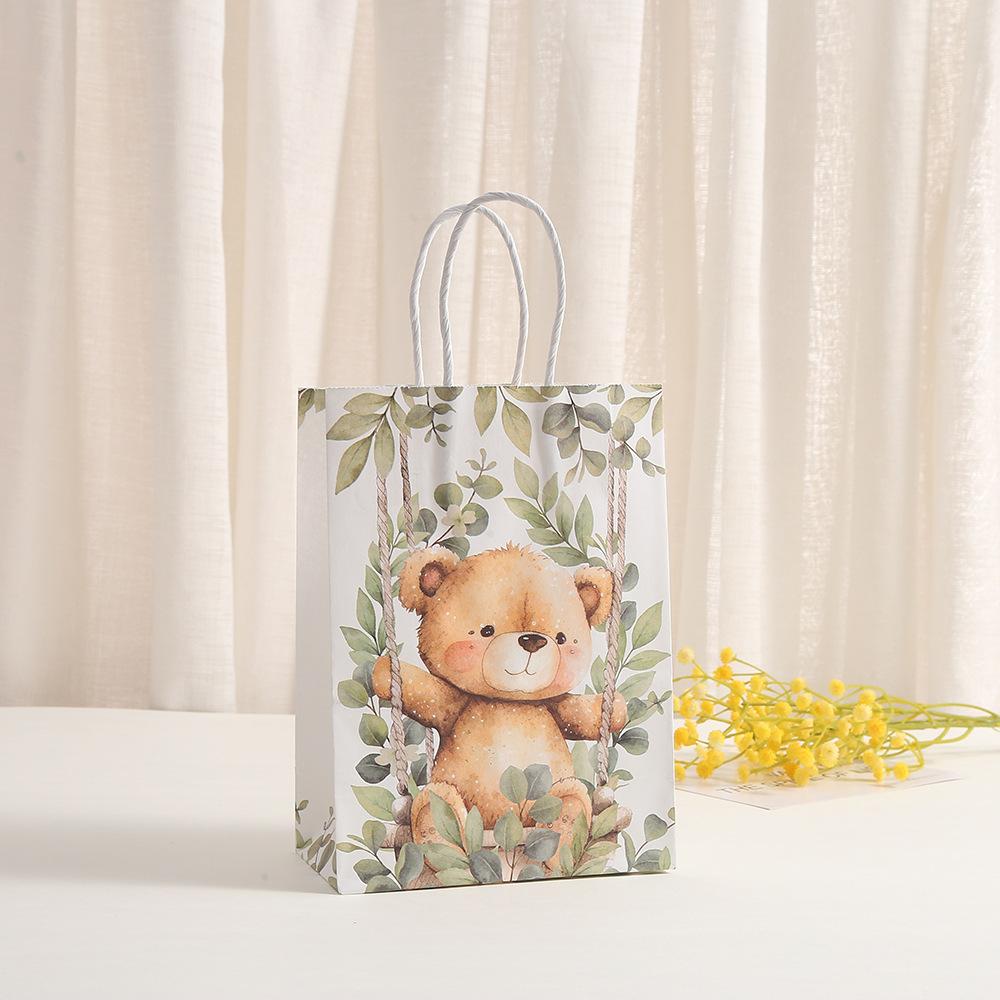 StoBag, Cute Bear Gift Bags with Handles, Kraft Paper Bag for Birthday Party Favors, Baby Shower, Decorations, Reusable 12/30pcs