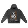 DTG Print Knitted Denim Zip-Up Hoodie No City Zen Streetwear Killer Clown Brother Print Zipper Hoodies  