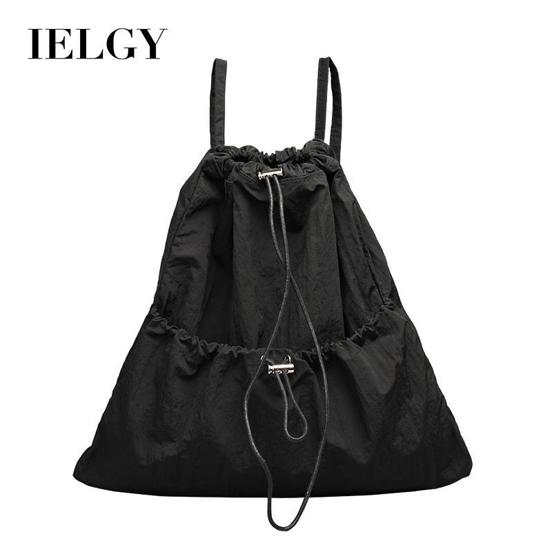 IELGY Japanese Casual Art Canvas Backpack, Fashionable Drawstring Pleated Schoolbag, Nylon Large-capacity Backpack, Khaki.