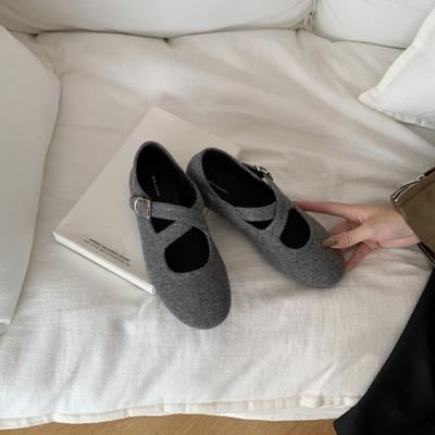 2025 осень новые французские ретро туфли Мэри Джейн на плоской подошве с круглым носком и плюшевым ремешком крест-накрест женские универсальные туфли