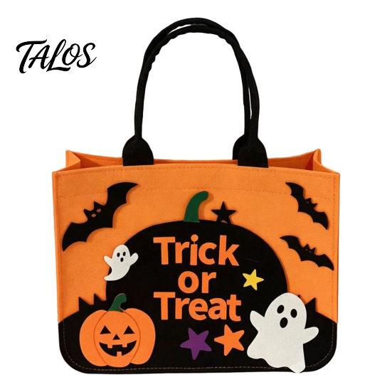 Держатель для конфет Trick Or Treat на Хэллоуин или Сумка, Фетровая Сумка для Сладостей с Нашитыми Тыквами и Привидениями, Большая Сумка-тоут для Детей, Сувенир для Вечеринки, Жуткая