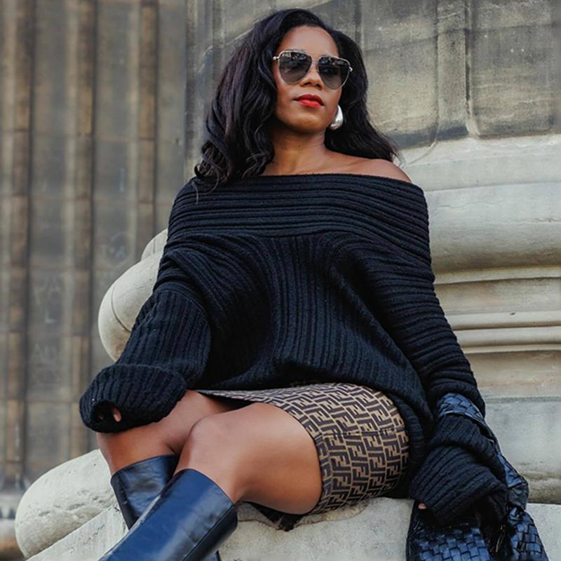 Свитер с открытыми плечами для женщин, осень-зима, свободный, с длинным рукавом, вязаный, женский, уличный, повседневный, большой, топ, пэчворк, свитера для поездок на работу, женские