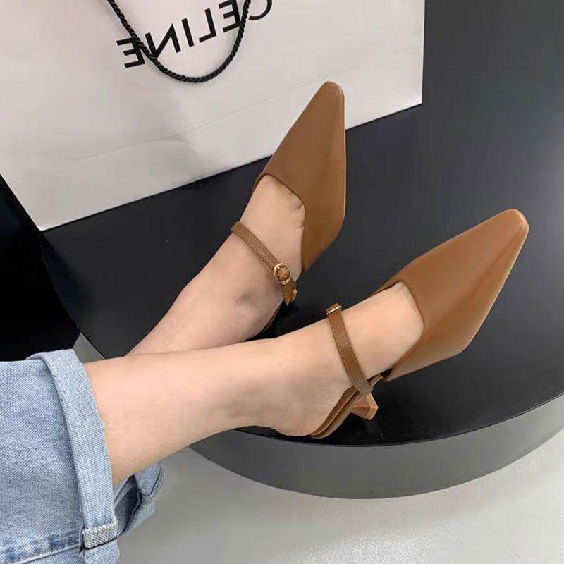 Девушка Французский Нежный Одно Слово Солома Толстый Каблук Мэри Джейн Полутоп Туфли