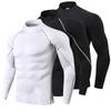 Men's Quick-Dry Turtleneck Sports Tights - Long Sleeve, High Elastic Fitness Top for Football and Basketball Training.