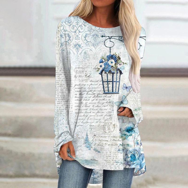 Женская футболка с длинным рукавом, уличная трендовая одежда, топ с круглым вырезом и принтом, свободная модная одежда 2024, женская футболка высокого качества