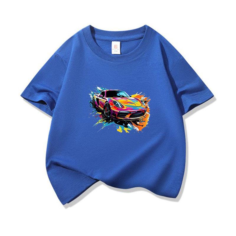 Graffiti Sports Car Graphic Tee Kids 100 Cotton Crew Neck Muticolor T Shirt Short Sleeve Breathable Top For Boys Girls Children