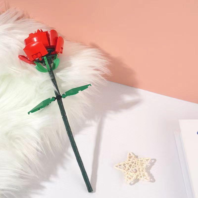 Креативный романтический цветок розы, домашний стол, украшение букета растений, строительные блоки, кирпичи, подарки на день рождения, День святого Валентина для девочек, влюбленных, леди