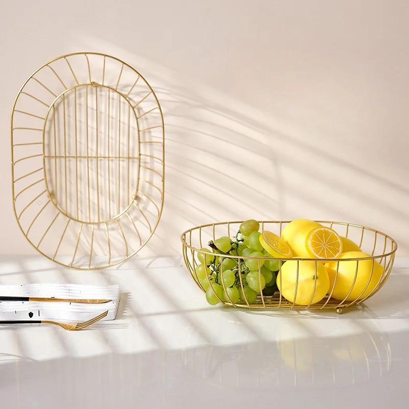 Корзина для фруктов из золотой проволоки, ваза для фруктов из металлической проволоки, железные художественные корзины для хранения фруктов, декоративные домашние кофейные столики, закуски, конфетницы