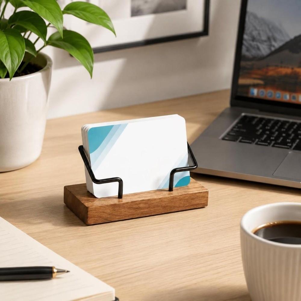 Solid Wood Business Card Box Durable Card Display Stand Premium Business Card Holder Desktop