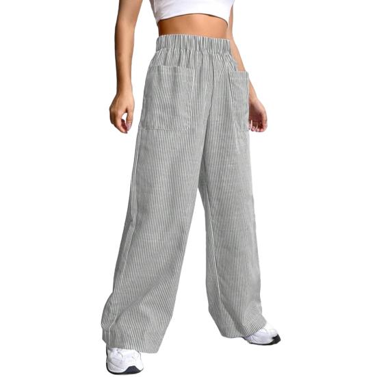 Женские брюки с эластичной талией, средней посадкой, широкие длинные брюки с карманами, клетчатый принт, удобные повседневные брюки