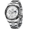 OLEVS Quartz Popular Arm Watch Business Student Moon Phase Chronograph Watch for Men Present Luminous Waterproof Date Metal Band White Men's