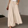 Women's Solid Color Trousers Elastic Belt Wide Leg High Waist Long Culottes