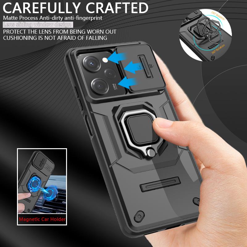 For Xiaomi Poco X5 Pro 5G Case Magnetic Ring Holder Stand Phone Case For PocoX5 Pro X 5 X5Pro Slide Camera Lens Armor Back Cover