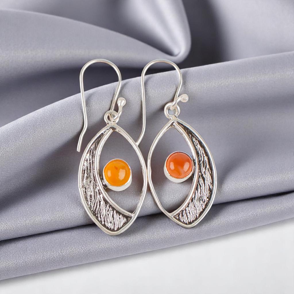 Сердолик Драгоценный камень Ювелирные изделия из стерлингового серебра 925 пробы Ручная работа Серьги 1,60" Для подарка EE-61-20