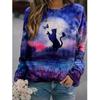 Fashion Ladies T-shirt Cat Pattern 3D Printing Round Neck Long Sleeve Pullover Sweater Women