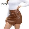 Мини-юбка с высокой талией, однотонный утягивающий дизайн, искусственная кожа, обтягивающая бедра, юбка на каждый день