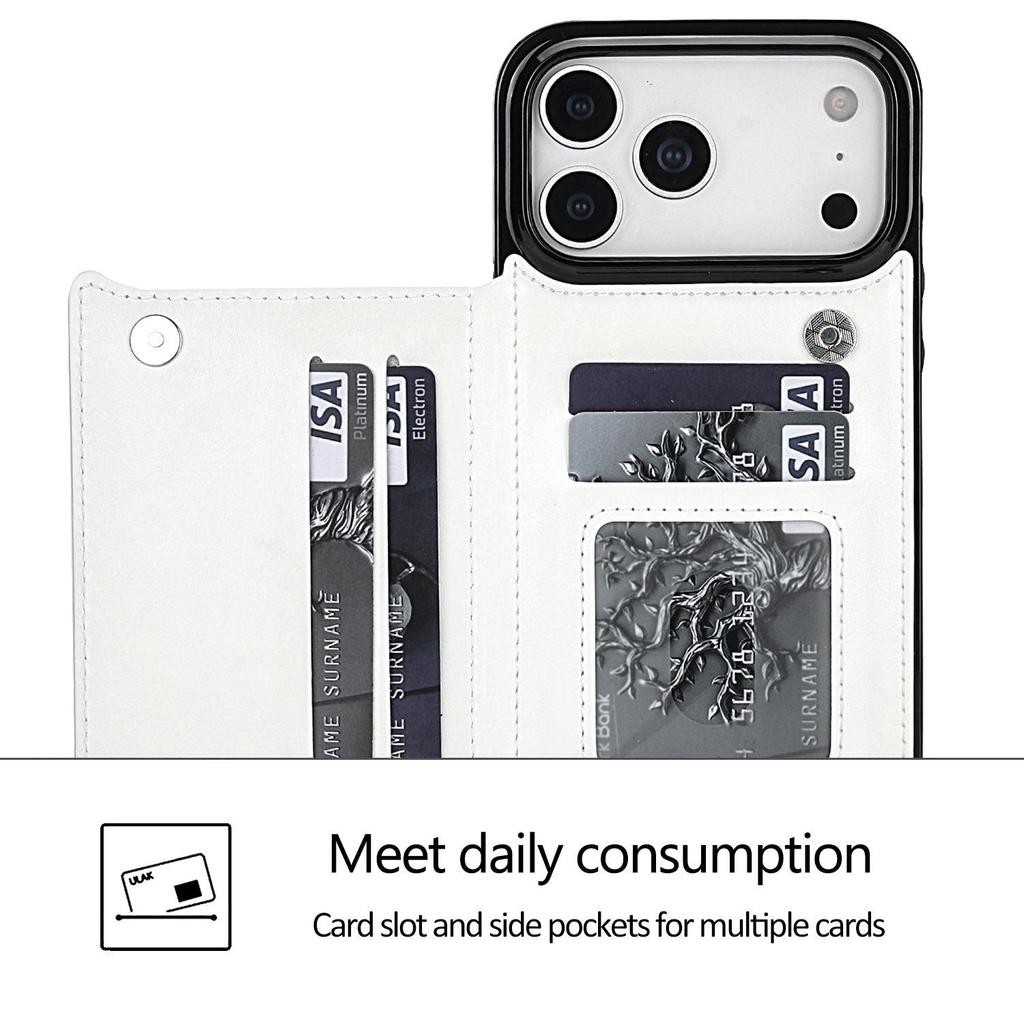Кожаный чехол-подставка для iPhone 17 Pro Max с держателем для карт и двойной застежкой