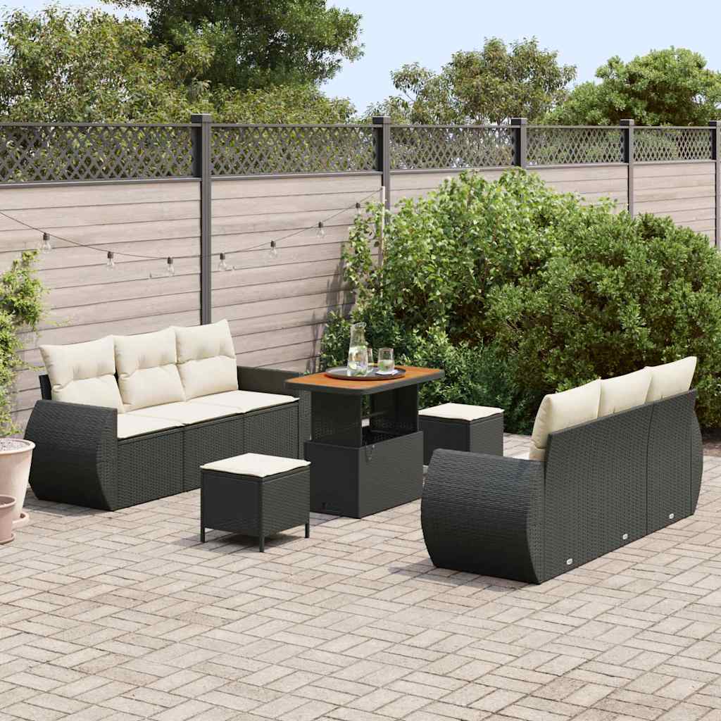 Garden Sofa Set with Cushions 9 pcs Black Poly Rattan