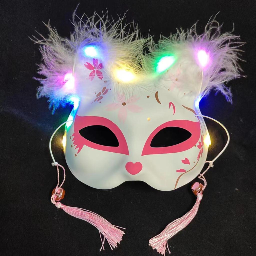 Luminous Cat Fox Mask - Hand-Painted Japanese Style Halloween Party Cosplay for Women