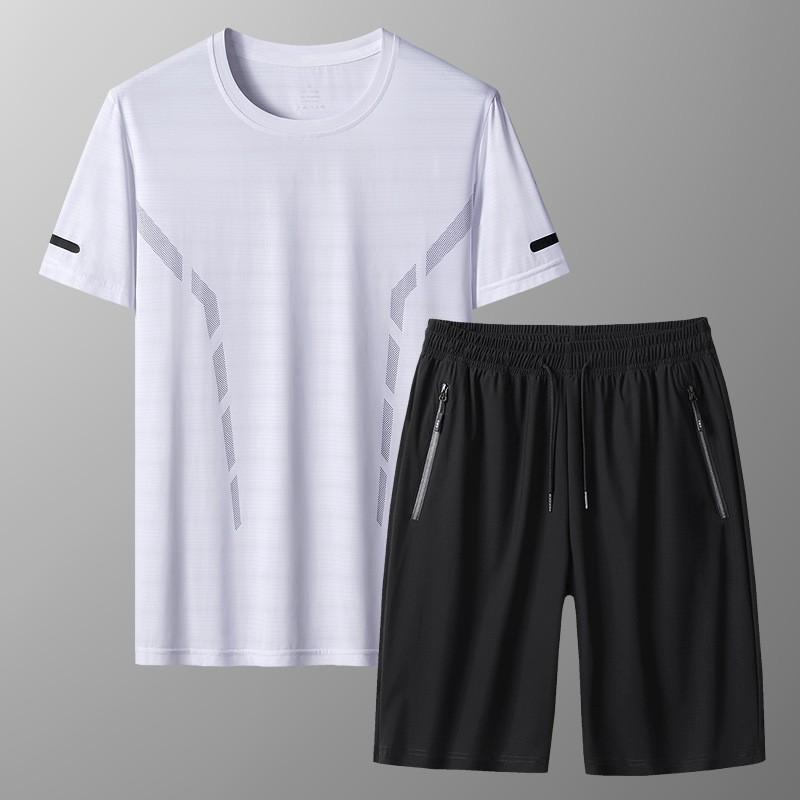 Mens Quick-Dry Sport Set Short Sleeve T-Shirt Pants Athletic Wear Lightweight Breathable Workout Outfit