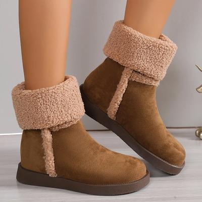 Замшевые женские ботильоны на плоской подошве, короткие плюшевые туфли, дизайнерская теплая зимняя обувь 2024 года, новые хлопковые туфли для ходьбы, удобные, Zapatillas Mujer