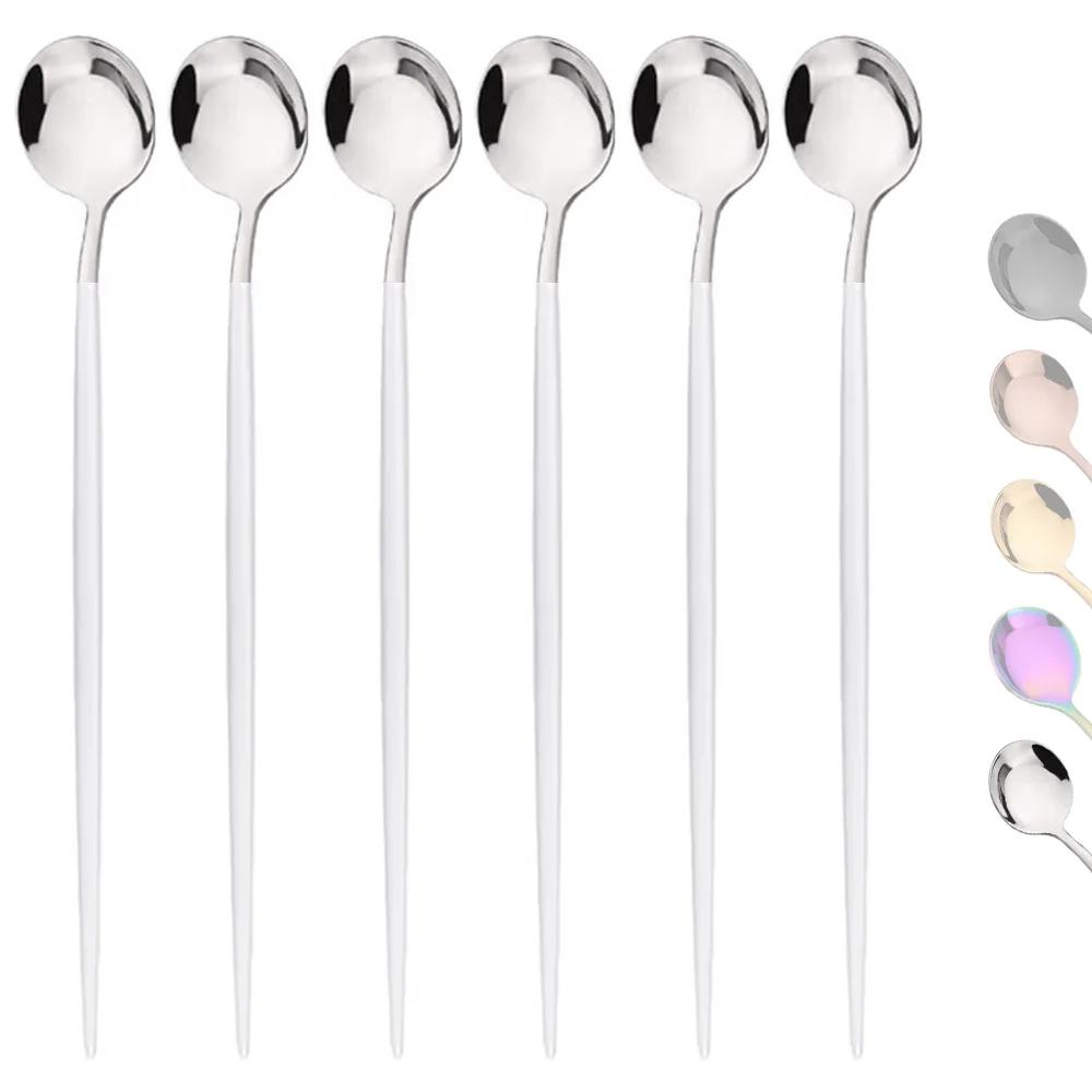6 шт. Ложки для перемешивания кофе Набор столовых приборов Посуда Ложки для чая Сок Черное золото Посуда Ложка с длинной ручкой для мороженого Кухонные инструменты