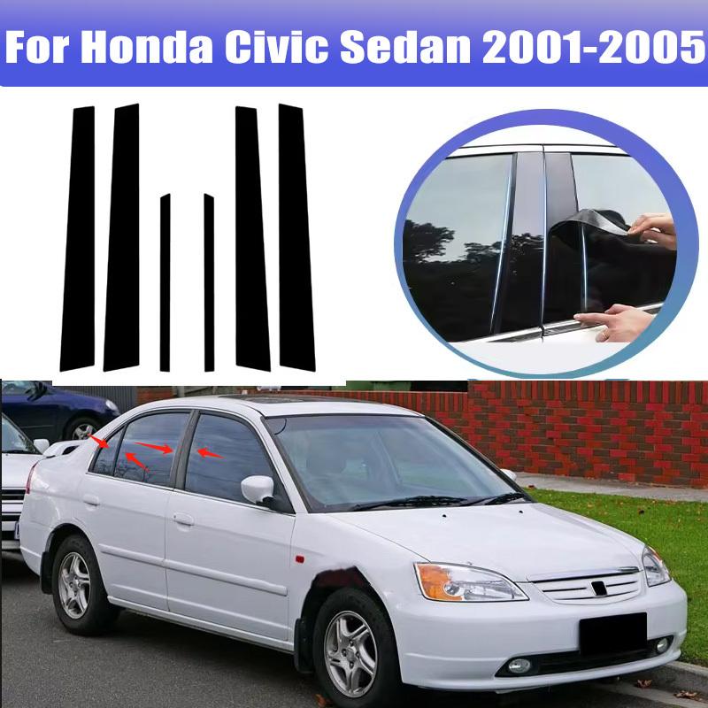 6 шт. Для Honda Civic Sedan 2001-2005 2002 2003 Накладки на оконные молдинги Центральная пленка Стойки B C Столбики Наклейка Автоаксессуары