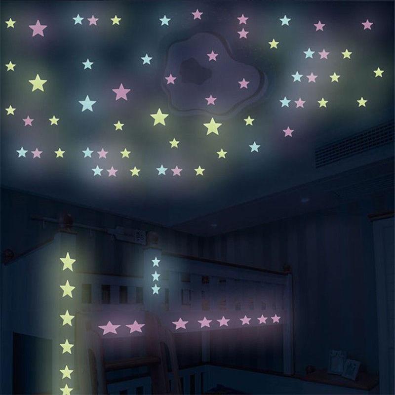 100 шт., светящиеся в темноте, детская комната, космические звезды, наклейки на стену, наклейки на домашний потолок