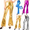 Women Flared Pants Mid-rise Glossy Surface Solid Color Long Trousers Flared Fit Performances Parties Imitation Leather Pants