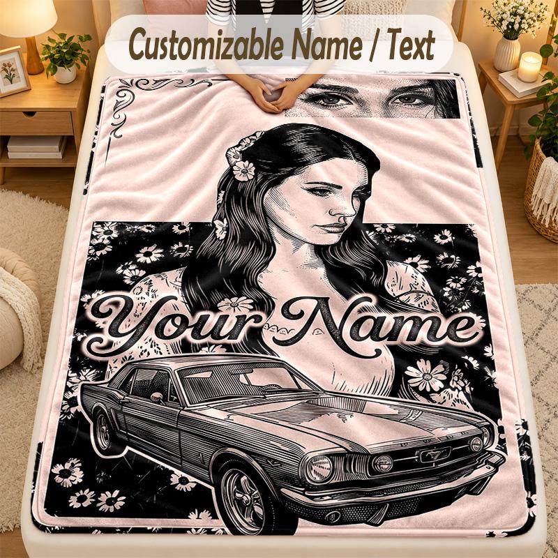 Flannel BlanketLana Del Rey Custom Name Text Personalized Soft Warm Throw Blanket Home Decor Gift
