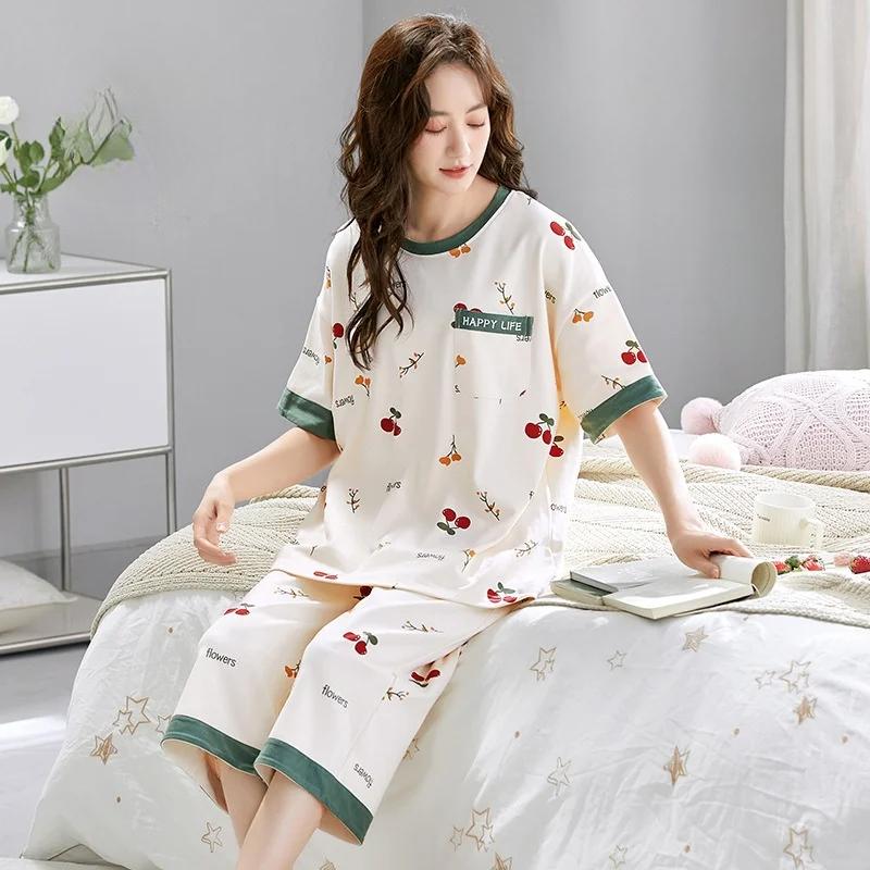 Women Pajamas Set Ladies Sleepwear Loungewear Cartoon Bear Nightwear Letters Striped Floral Homewear Two Piece