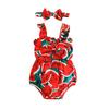 Toddler Baby Girl Jumpsuit Set Summer Ruffle Watermelon Print Bow Sleeveless Rompers and Headband