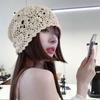 Женская ажурная вязаная шапка-берет, повседневная, модные цветы, дышащая шапка-бини, козырек от солнца