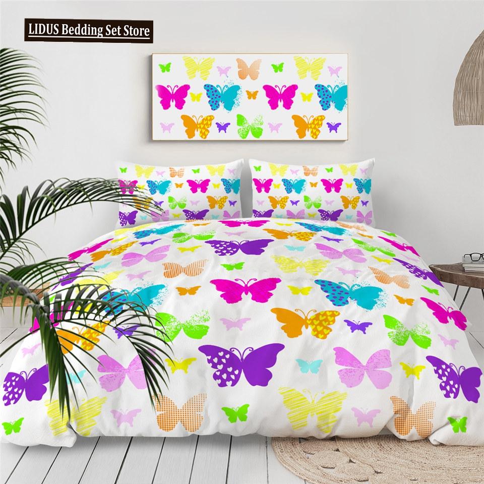 Комплект постельного белья Flying Butterflies, комплект постельного белья из коллекции Butterfly Queen King, полноразмерный, цветной, мягкий, из полиэстера, покрывало