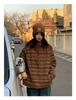 Men's Oversized Japanese Retro Striped Woolen Half-Zip Hoodie Sweater for Autumn/Winter