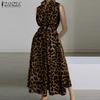 ZANZEA Женское повседневное летнее платье без рукавов с отложным воротником и леопардовым принтом