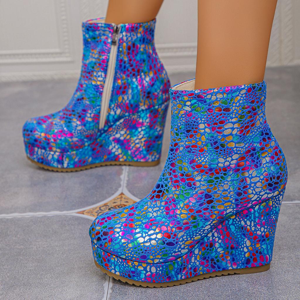 New Women Platform Wedge Heel Boots,Knee-High Non Over Knee High Heel Ankle Short Boots,Plus Size Fashion Ladies Footwear