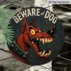 2D Flat Retro Dangerous Dog Warning Sign-durable Metal Warning Board, Decorated with Fierce Red Dog and Iron Chain Pattern-20x20 Cm/7.8 Inches