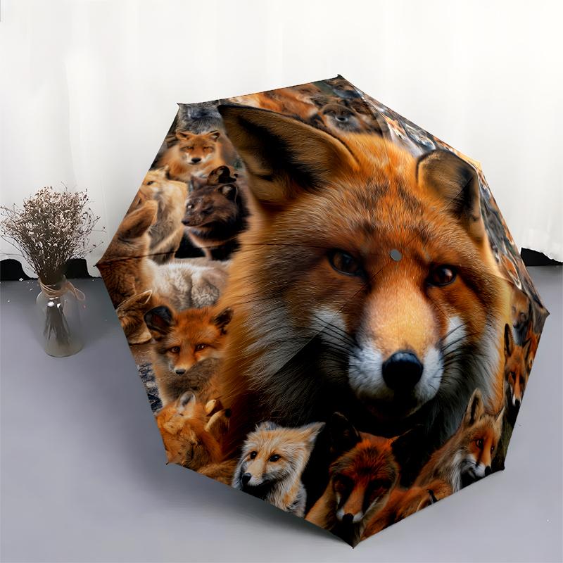 Узор с лисами, автоматический складной зонт, портативная и складная конструкция, 8 спиц, рождественский или день рождения подарок.