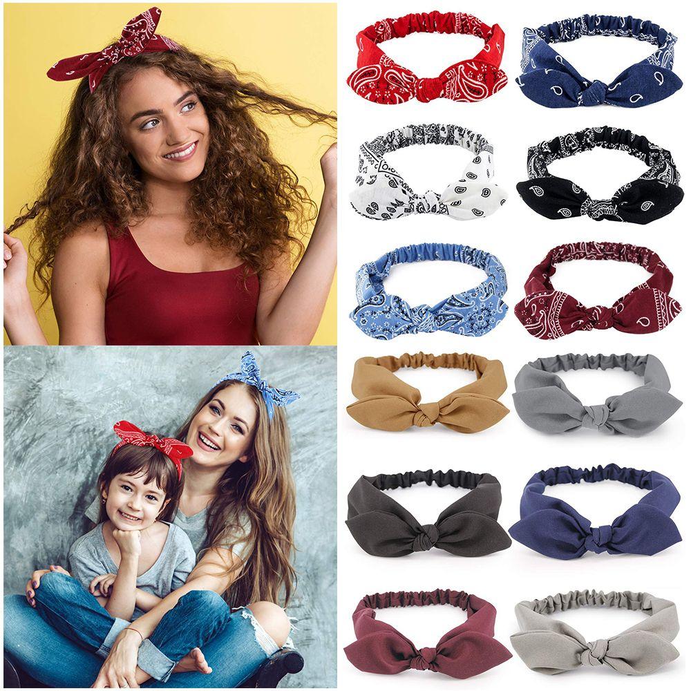 Women's Fashion Elastic Solid Colors Headwrap Bowknot Headband Turban Rabbit Ears Hairband