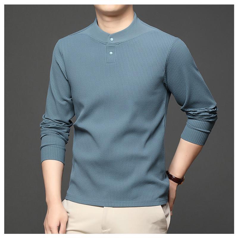 Men S Long Sleeve Solid Color Polo Shirt Casual Autumn Top