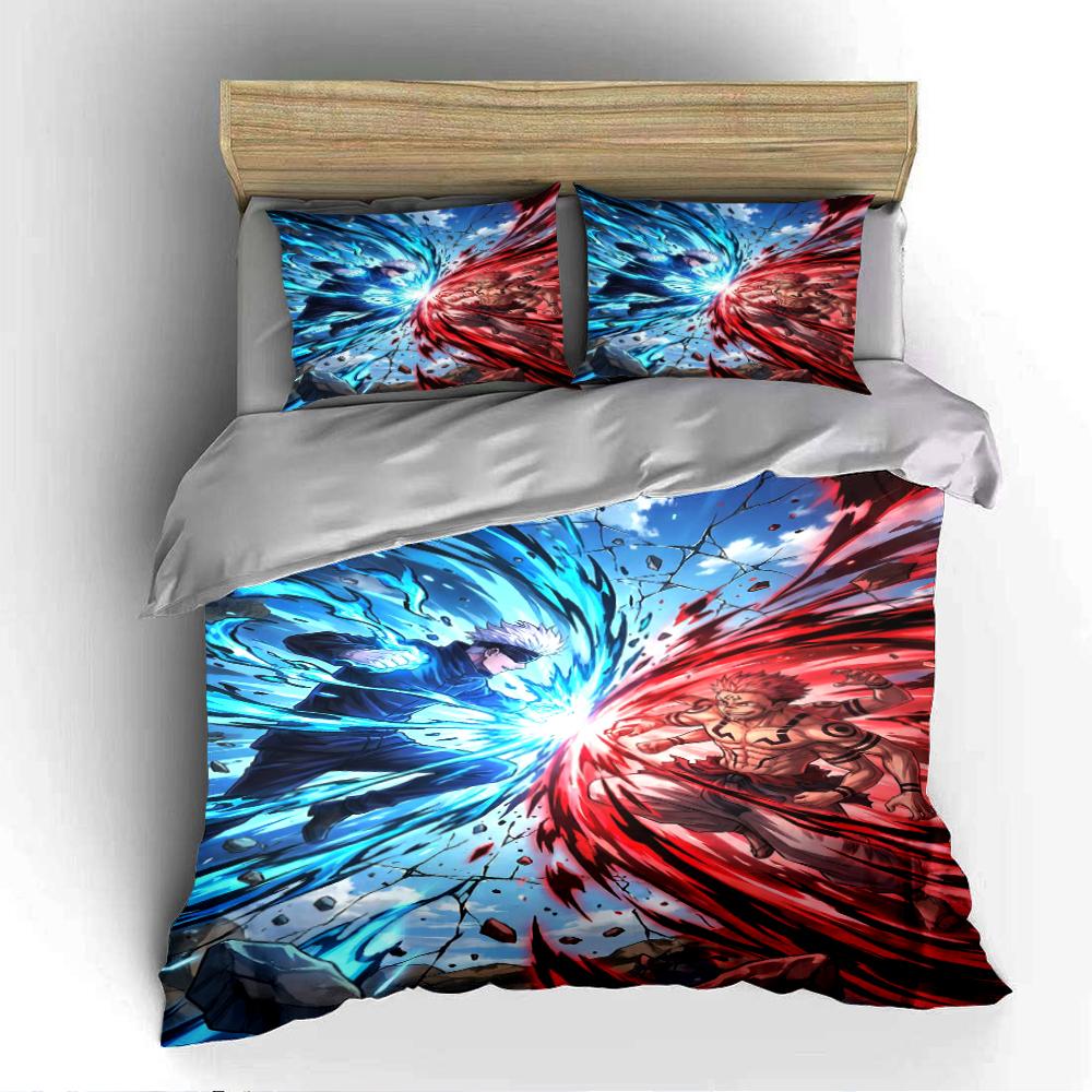 Anime Battle Bedding Set - Blue and Red Clash Bedding set (1 duvet cover, 2 pillowcases, duvet not included)