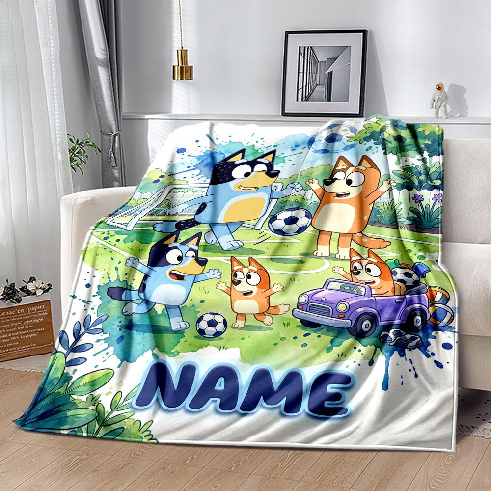 Bluey's Soccer Celebration Customize Your Name Blanket Lightweight Customizable Blanket Ultra-Soft Perfect for Couch Seaside Living Room Livingroom