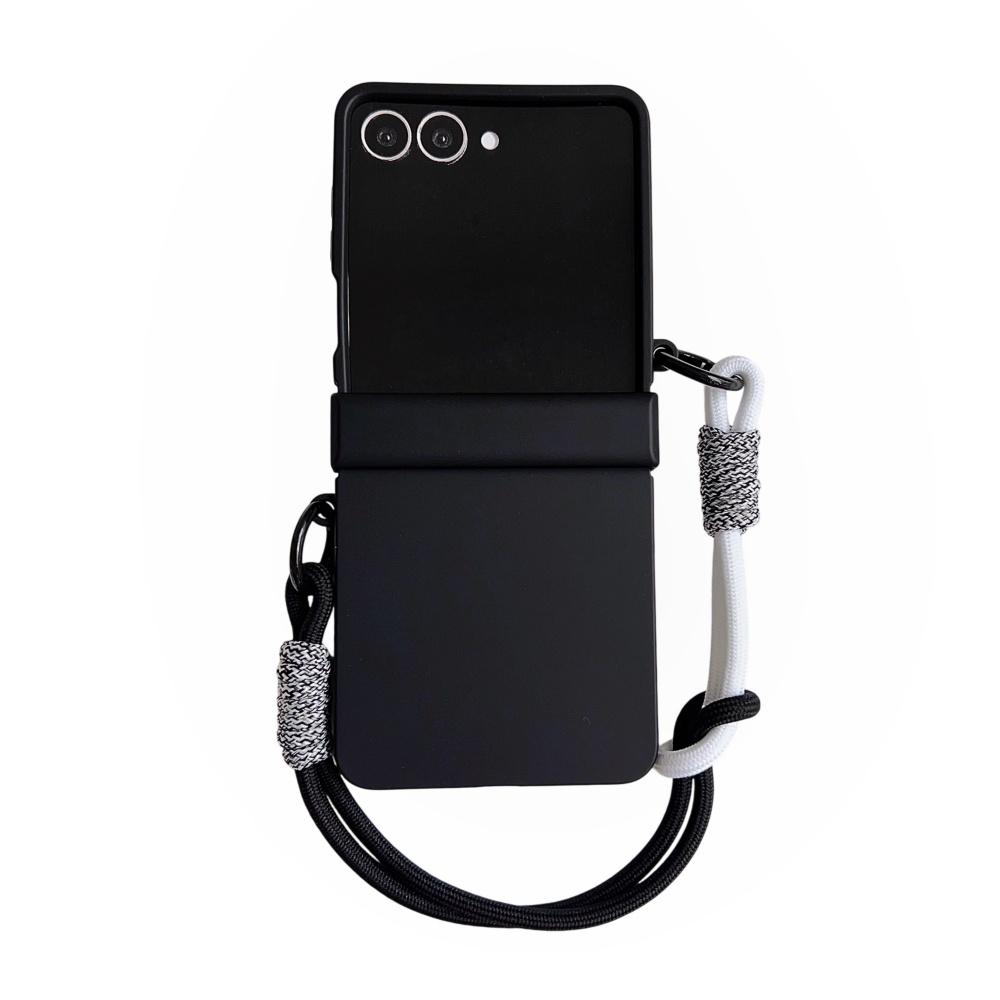 Double Color Contrast Lanyard Matte Case for Samsung Galaxy Z Flip 7 6 5 4 3 Zflip Hand Wrist Strap Bracket Stand Hard PC Cover