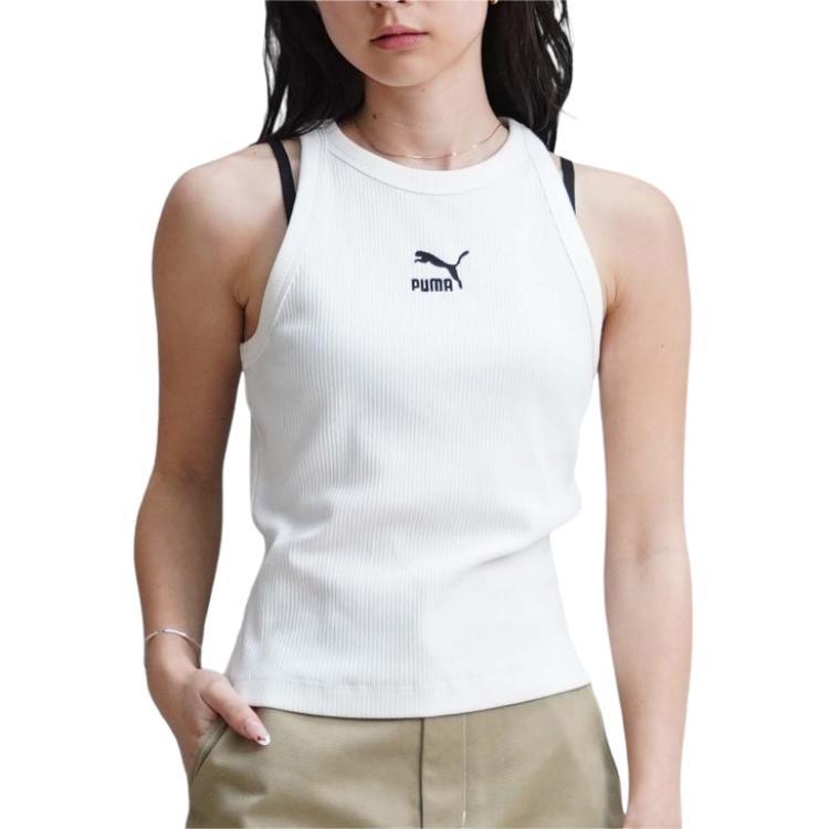 PUMA Tank Tops Women's White Crew Neck Moderate Straight Fit 626093-02